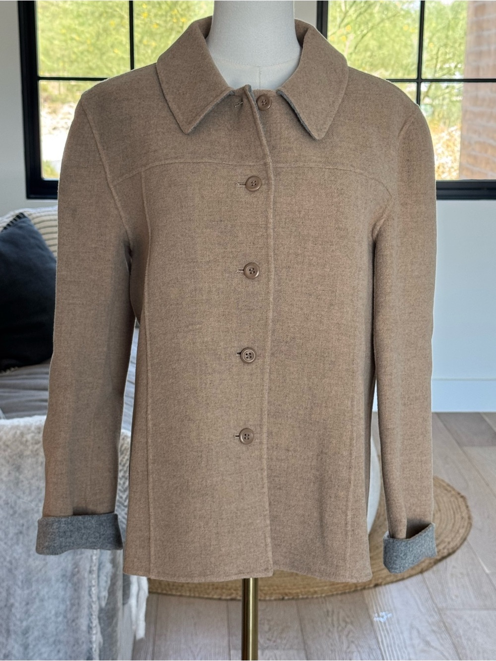 Pendleton Vintage Reversible Tan & Gray Merino Wool Button Up Sweater Jacket